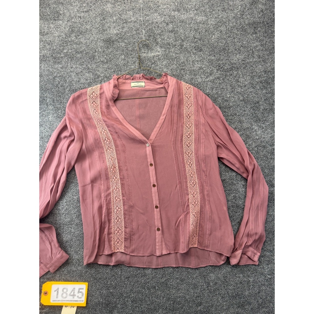 BY MALENE BIRGER Blouse Top Womens 36 Dusty Pink Lace Trim V-Neck Button Front